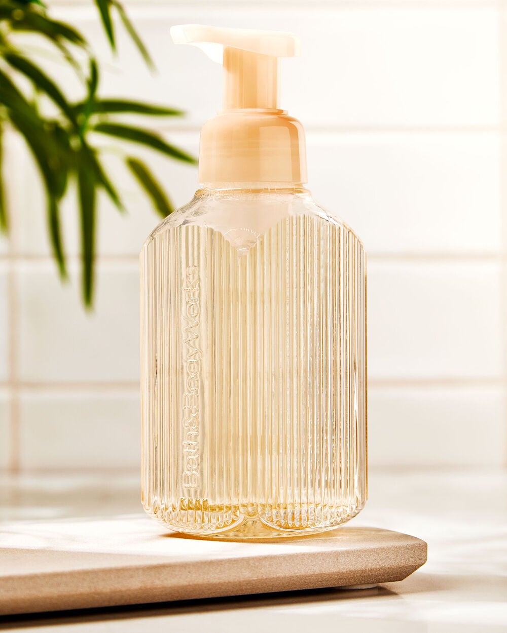 Cream Vertical Lines Gentle & Clean Foaming Hand Soap Dispenser - Image 3